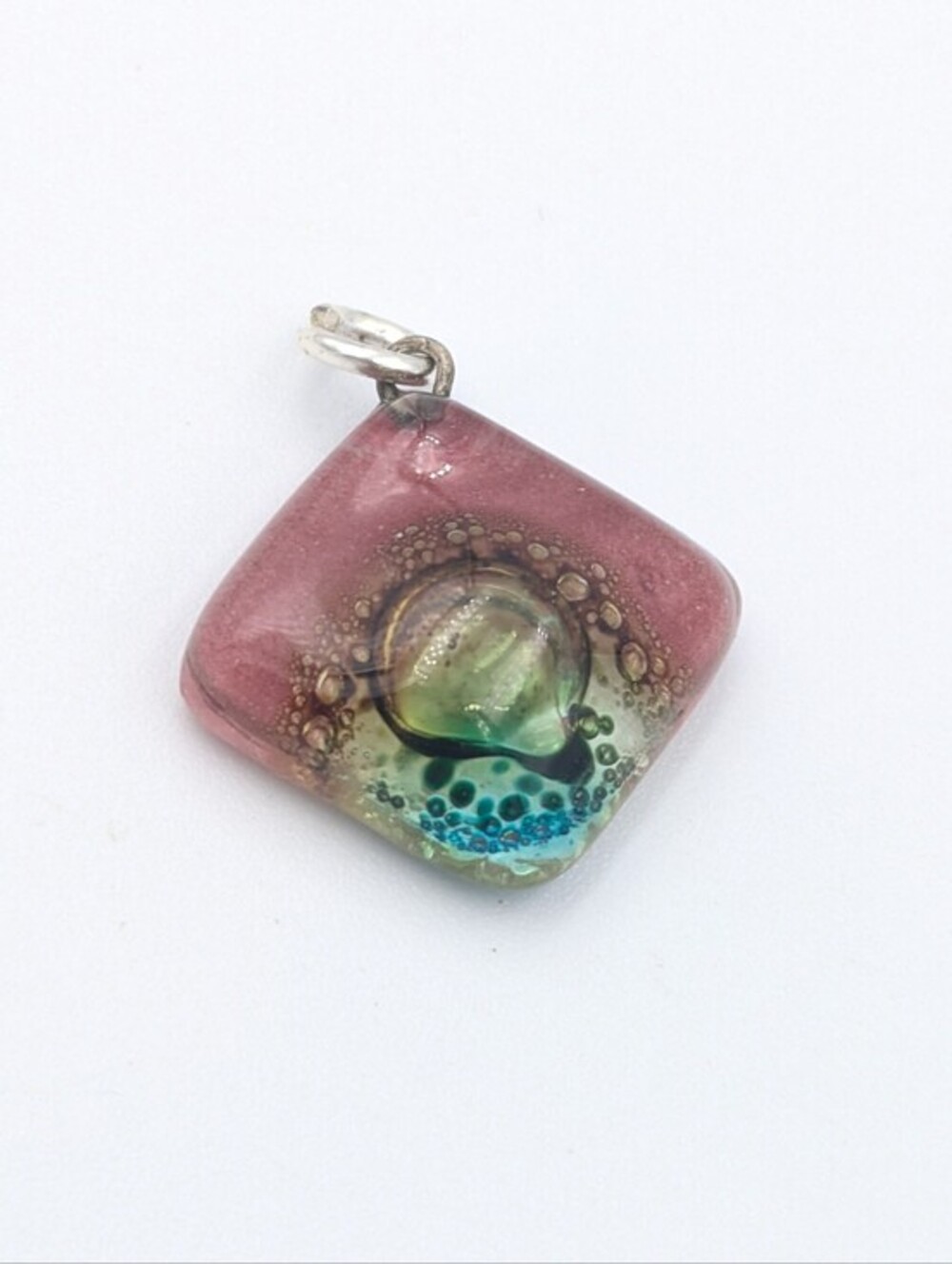 5/25$  Handcrafted glass multicolour mauve, green, blue pendant
